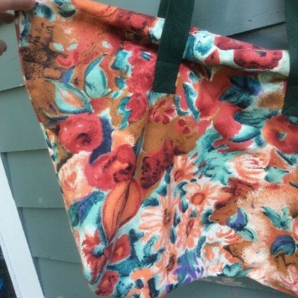 cotton tote shopping bag zipper top fruit floral - Picture 3 of 7